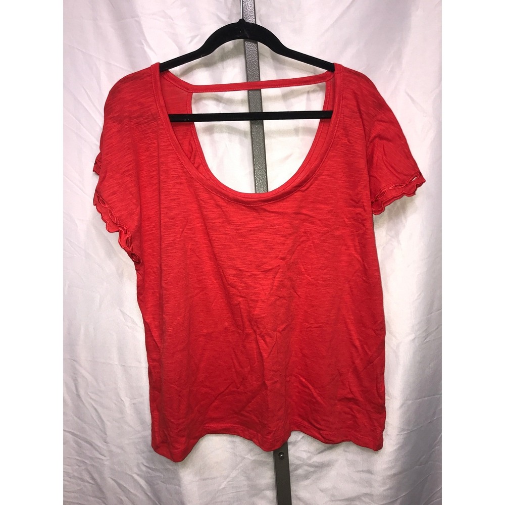 New York Company Red Scalloped Sleeve Cutout Back Tee Shirt Top XL